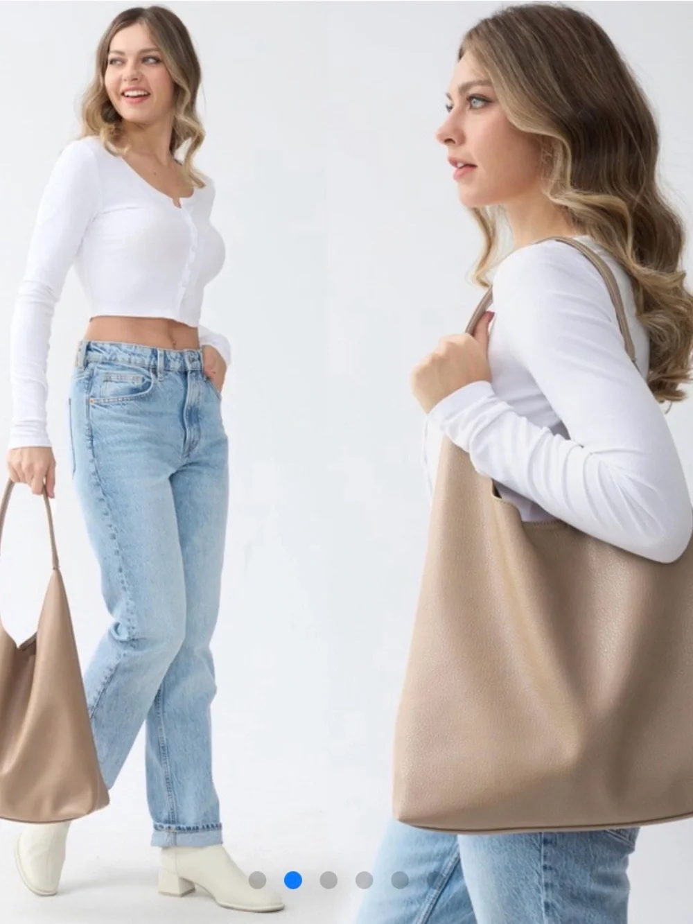 HOXIS Nude Vegan Leather Hobo Shoulder Bag